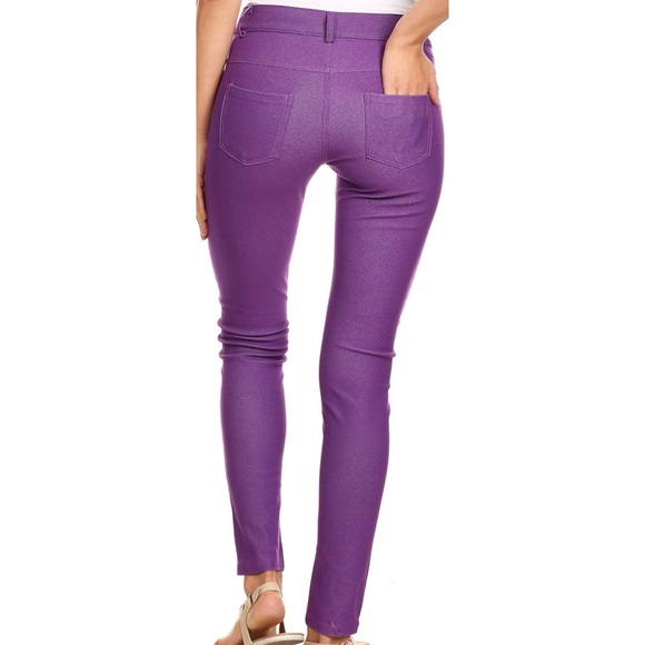 YELETE Purple Stretch Jeggings M – Winter Skinny Pull-On Pants w/ Pockets - Picture 3 of 5